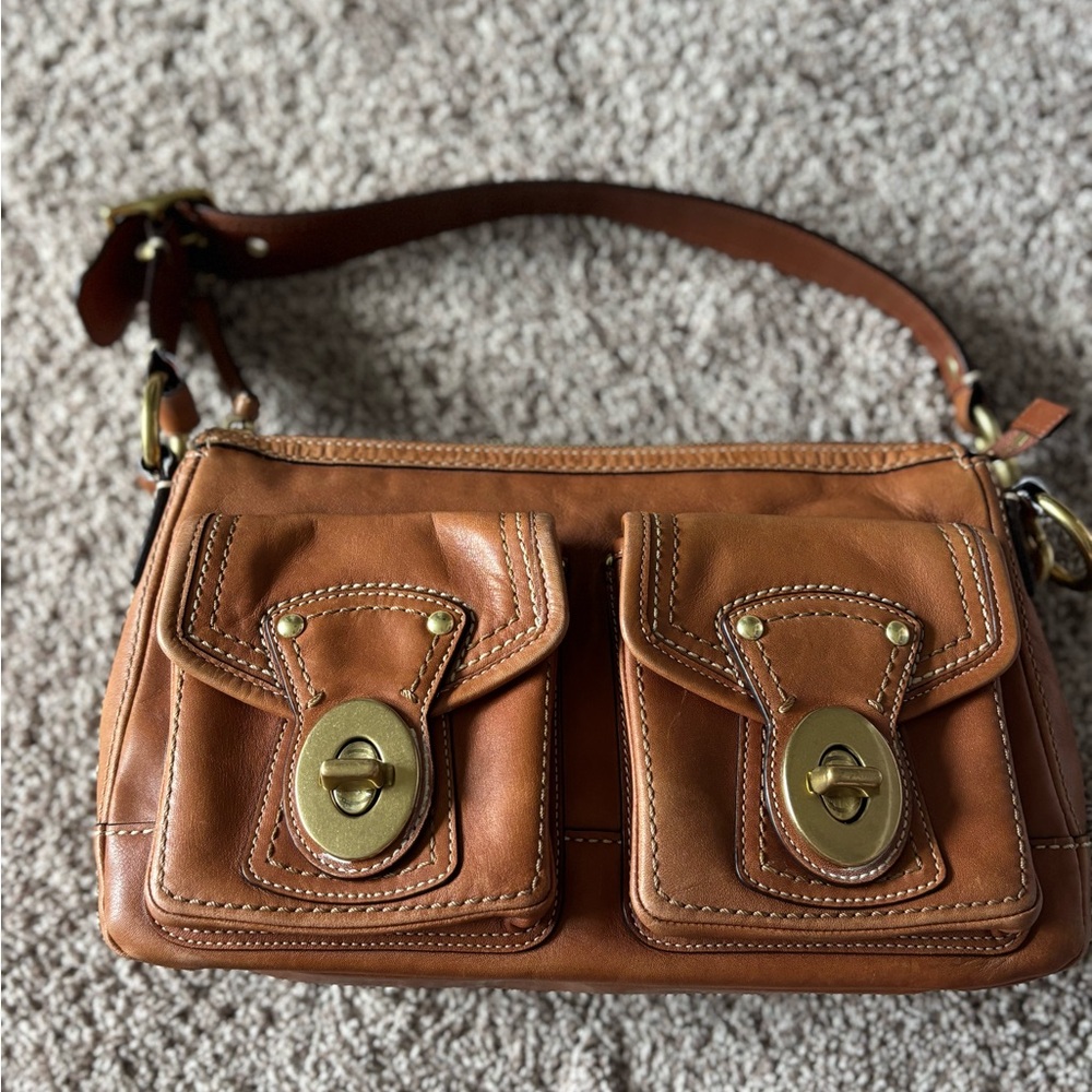 Coach Legacy Turnlock Shoulder Bag Tan Leather